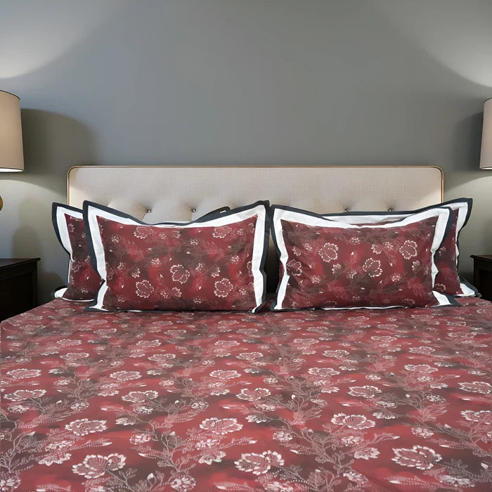 Lavish Red Veil 100% Cotton King-Size Bedsheet + 2 Pillow Covers