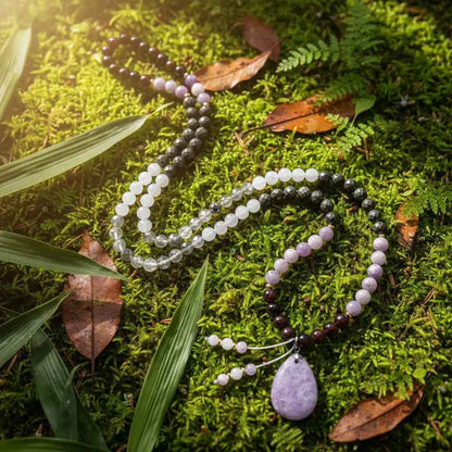 Lepidolite Pyrite Garnet Mala Necklace