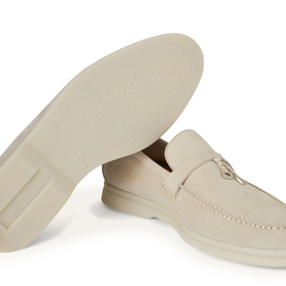 Loro Piana Summer Charms Walk Suede Goatskin Powder Pearl Loafers
