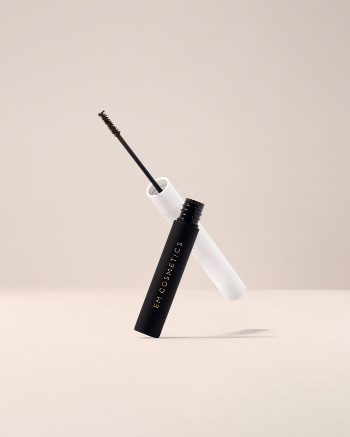EM Cosmetics Micro-Fluff Sculpting Brow Cream in Dark Espresso, a deep brown for bold, defined, and fluffy brows.