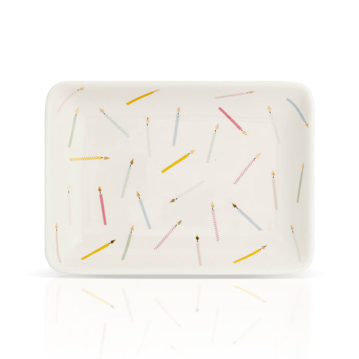 Rectangular serving tray with a birthday candle pattern.