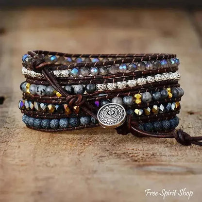 Natural Dark Onyx & Mixed Bead Wrap Bracelet