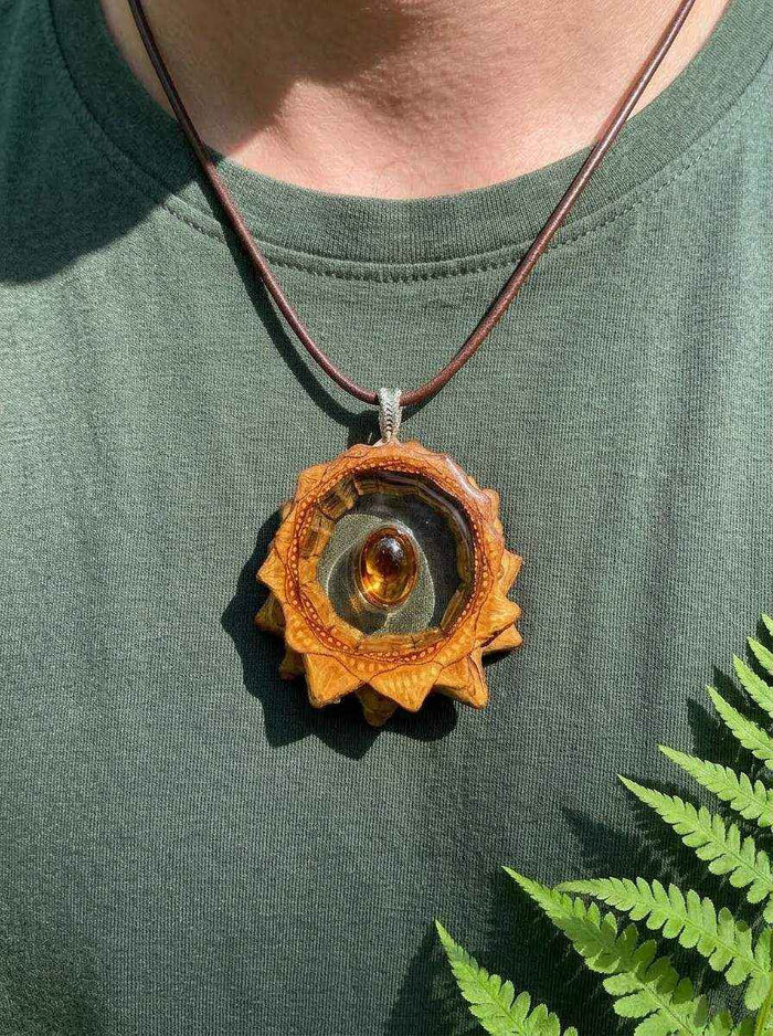 Pinecone Pendant with Amber | Handmade PNW Jewelry | #51