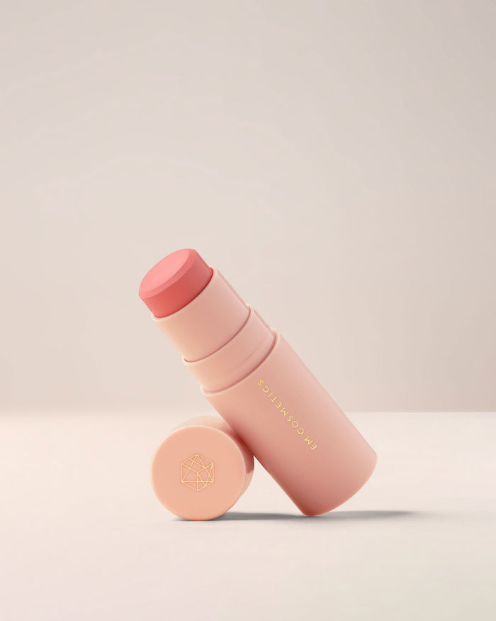 EM Cosmetics So Soft Blush stick in Lychee, a melon pink cream blush that gives a fresh, dewy pop of color.