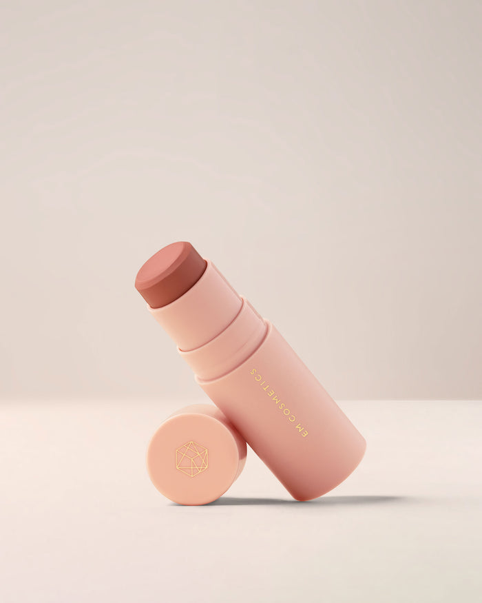 EM Cosmetics So Soft Blush stick in Pearl Tea, a warm nude for a subtle, natural flush of color on the cheeks.
