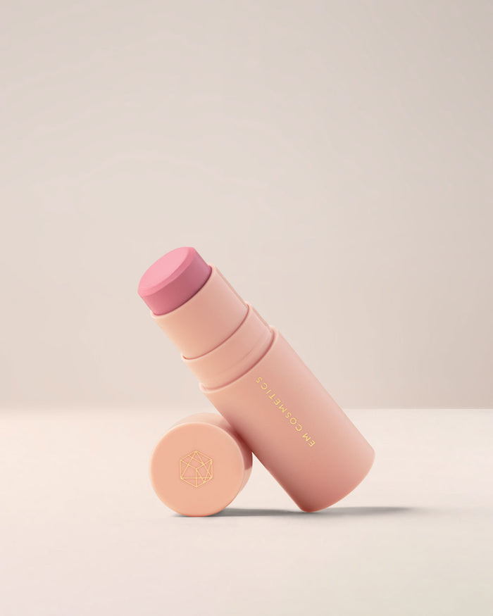 EM Cosmetics So Soft Blush stick in Chiffon, a soft peach shade that provides a warm, natural-looking, dewy flush.