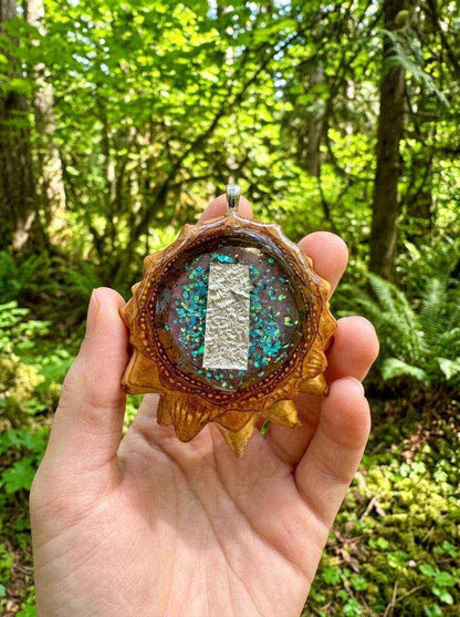 Sterling Silver Bar with Crushed Opal Pinecone Pendant - Unique Forest Charm