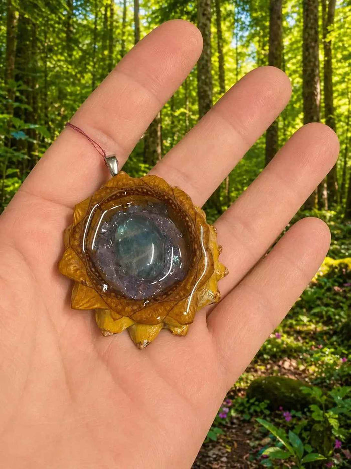 Stunning Handmade Tanzanite Pendant with Fluorite Pinecone Charm
