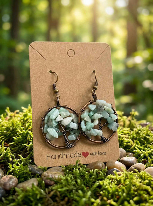 Tree of Life Earrings – Handmade Wire Wrapped Amazonite Dangle