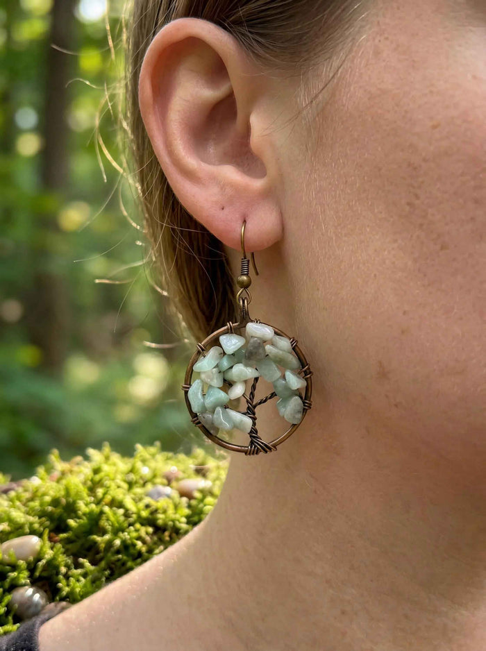 Tree of Life Earrings – Handmade Wire Wrapped Amazonite Dangle