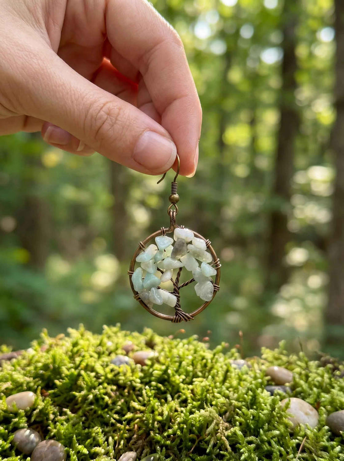 Tree of Life Earrings – Handmade Wire Wrapped Amazonite Dangle
