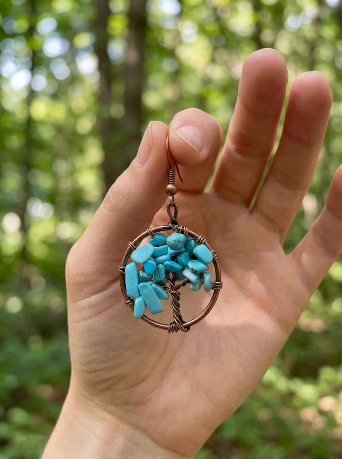 Turquoise Tree of Life Earrings – Handmade Boho Dangle Jewelry
