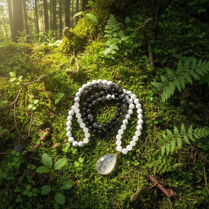 White Howlite Onyx Quartz Mala Necklace