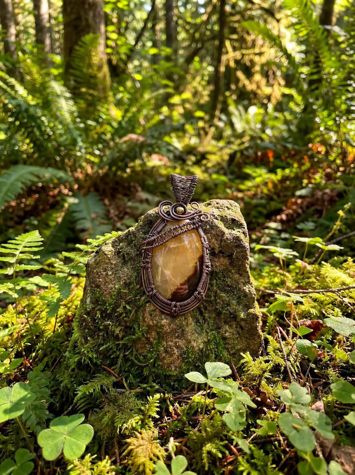 Wire Wrapped Emberwood Spirit Agate Pendant