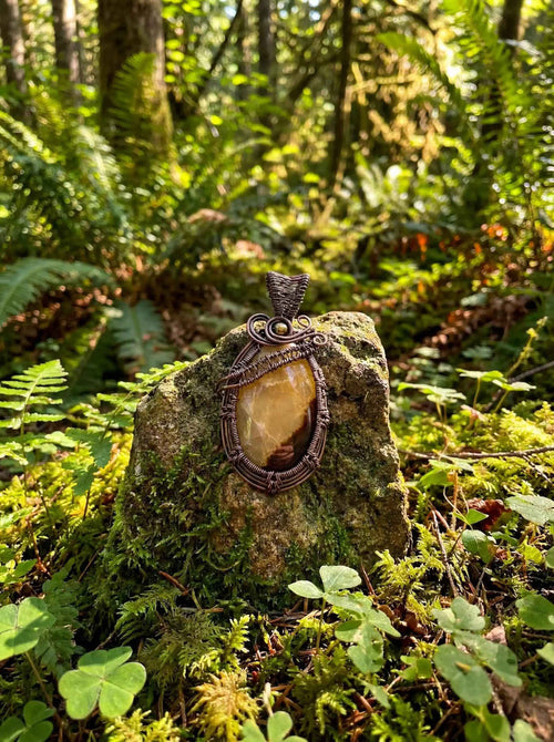Wire Wrapped Emberwood Spirit Agate Pendant