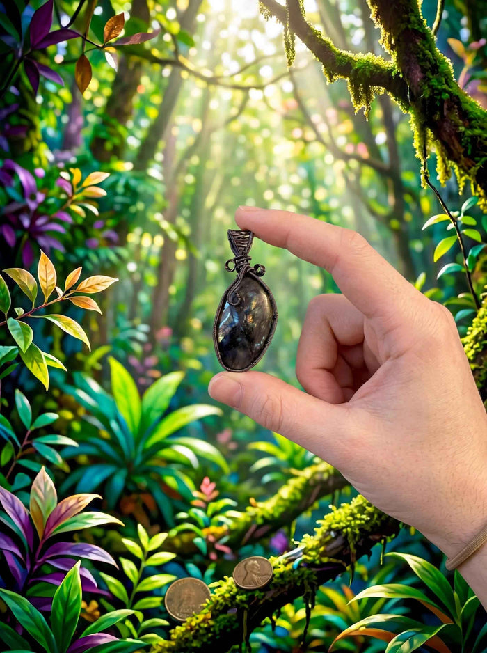 Wire Wrapped Labradorite Forestshade Aura Pendant