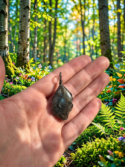Wire Wrapped Labradorite Pendant: Sylvan Flame Boho Crystal Necklace