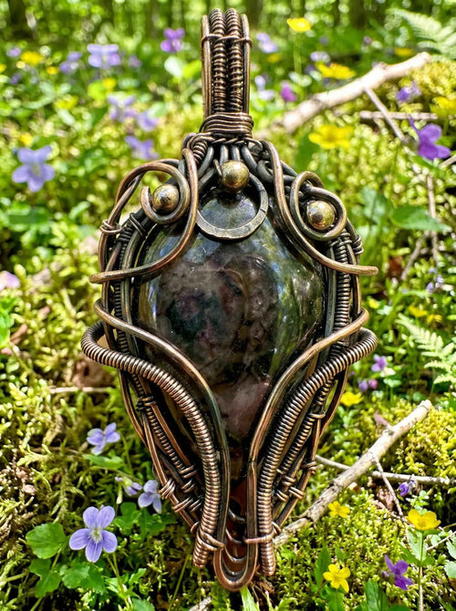Wire Wrapped Pendant Necklace | Dark Stone | Arcane Design | Handmade Statement Piece