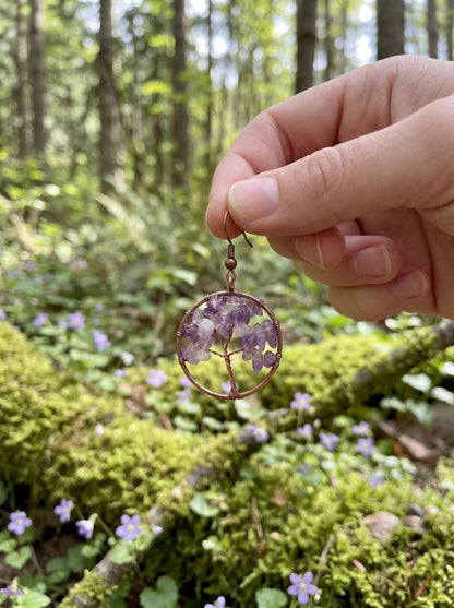 Wire Wrapped Tree of Life Earrings – Amethyst Boho Dangle Earrings