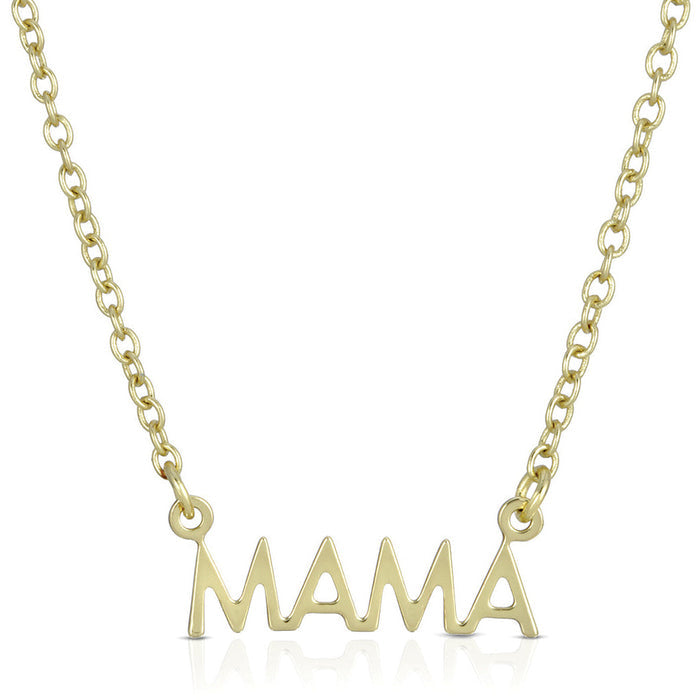 Gold chain necklace with 'MAMA' pendant.